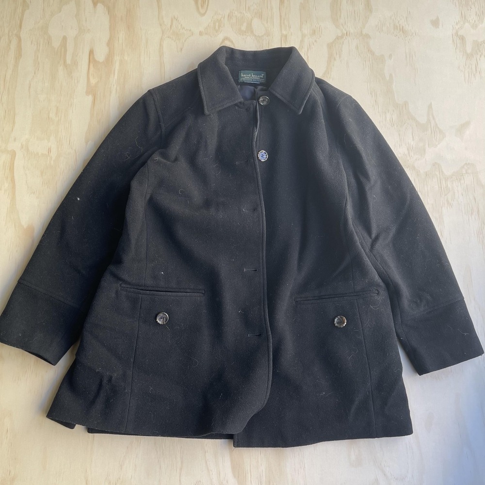Harve Benard Coat Womens Medium Black Wool Single Breasted Button Front Lined